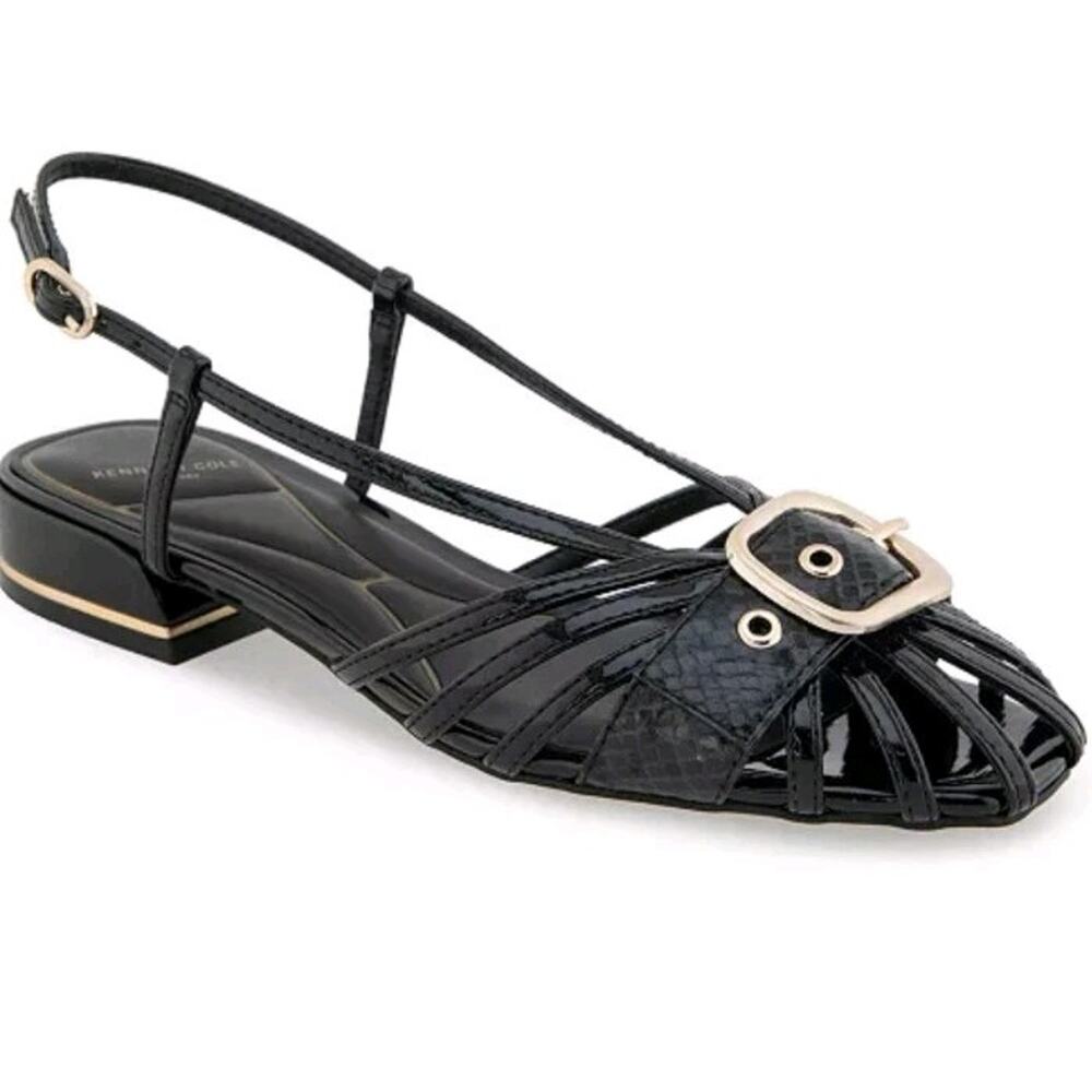 Kenneth Cole Farrah Slingback Black Patent Sandal Size 9|Minimalist Sleek Preppy